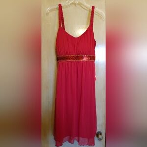 En Focus Studio Dress Womens Sz 16 Short Red Chiffon Formal Sequins Sleeveless